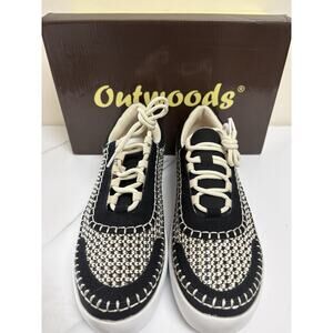 Outwoods Shauna-2 Women’s Sneakers Size 9 Black White Woven Lace Up Casual